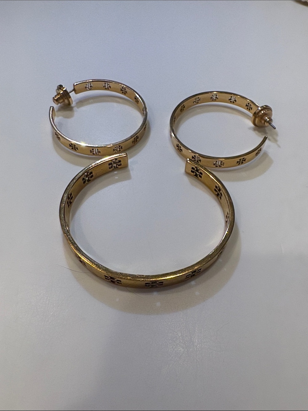 Tory Burch Gold-Tone Cross Accent Bracelet and Hoop Earring Set
